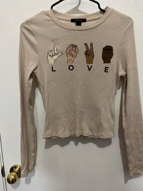 Forever 21 Beige Graphic 'LOVE' Long Sleeve Tee